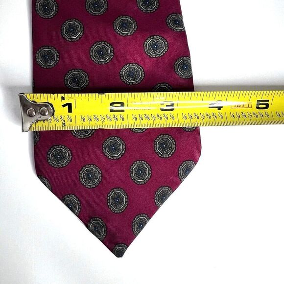 VTG OSCAR DE LA RENTA Couture MAROON BLUE Oval Print  Men's NECK TIE - Picture 11 of 14